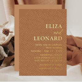 Terracotta en goud minimalistische herfst folie uitnodiging