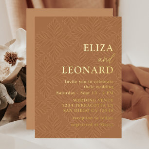 Terracotta en goud minimalistische herfst folie uitnodiging