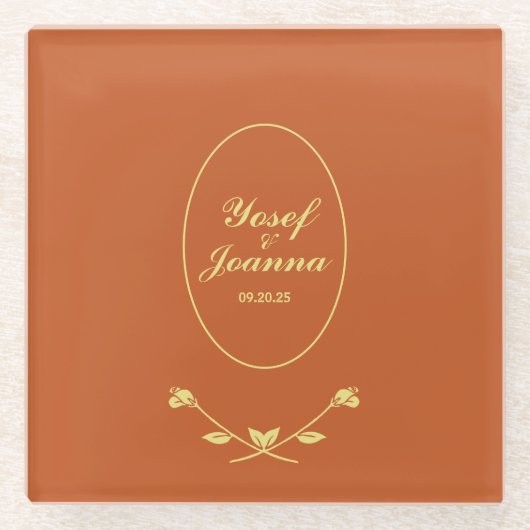 Terracotta en gouden bruiloft glazen onderzetter (Voorkant)