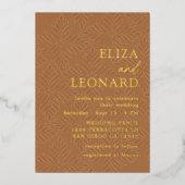 Terracotta en gouden minimalistische Herfst Folie Uitnodiging (Voorkant)