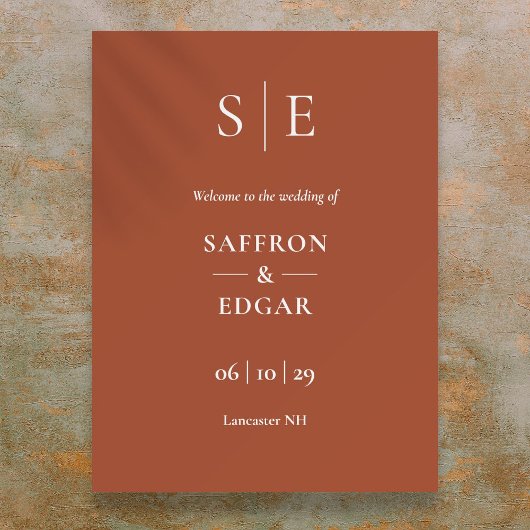 Terracotta en gouden monogram bruiloft welkomstbor poster