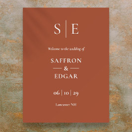 Terracotta en gouden monogram bruiloft welkomstbor poster