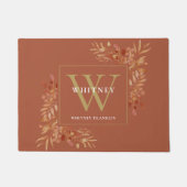 Terracotta en gouden monogram rustieke bloemen deurmat (Voorkant)