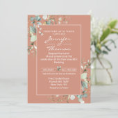 Terracotta en Green Leaves Wedding Invitation Kaart (Staand voorkant)