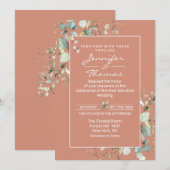 Terracotta en Green Leaves Wedding Invitation Kaart (Voorkant / Achterkant)