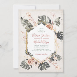 Terracotta en Green Tropical foliage Wedding Kaart