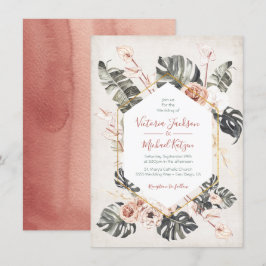 Terracotta en Green Tropical foliage Wedding Kaart