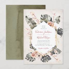 Terracotta en Green Tropical foliage Wedding Kaart