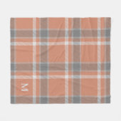Terracotta en grijs Tartan, geplakt met monogram Fleece Deken (Voorkant (Horizontaal))