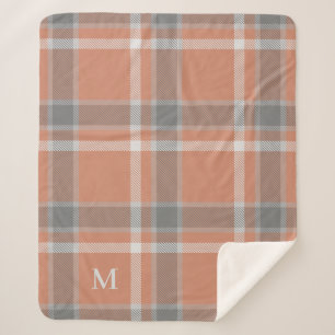 Terracotta en grijs Tartan, geplakt met monogram Sherpa Deken