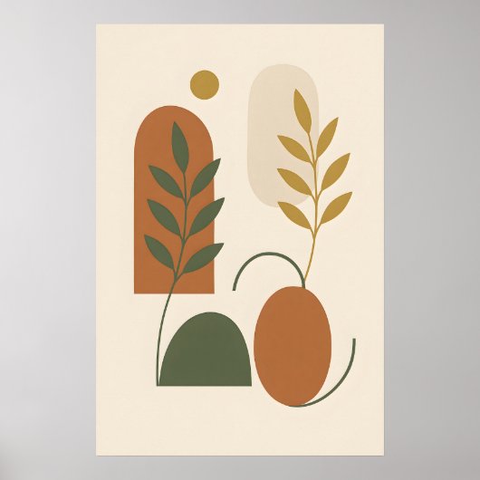 Terracotta en groene Abstracte botanische minimali Poster (Voorkant)