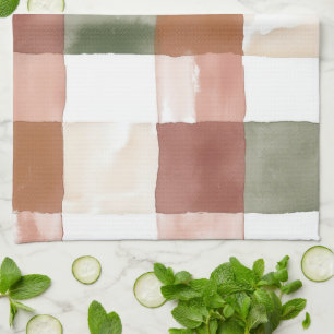Terracotta en groene waterverf gingham ruit theedoek