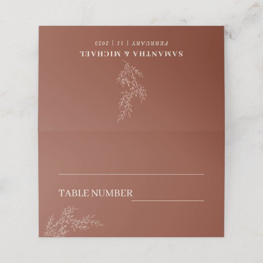 Terracotta en Ivoor Ivy Bloemen Boho Bruiloft Plaatskaartje (Buitenkant ongevouwen)