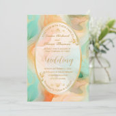 Terracotta en Jade Marmer bruiloft uitnodiging (Staand voorkant)