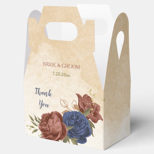 terracotta en marine blauwe bloemen bruiloft bedankdoosjes (Geopend)