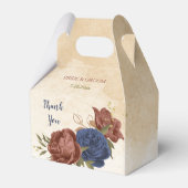 terracotta en marine blauwe bloemen bruiloft bedankdoosjes (Voorkant Zijde)