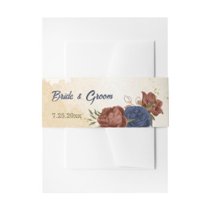 terracotta en marine blauwe bloemen bruiloft uitnodigingen wikkel
