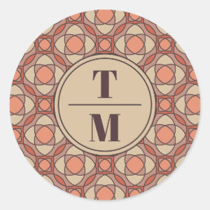 Terracotta en Mauve Art Deco Trouw Favor Ronde Sticker