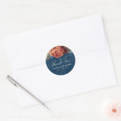 Terracotta en Navy Blue Dank Je Florale Ronde Sticker (Envelop)