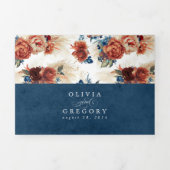 Terracotta en Navy Blue Elegant Boho Wedding Drieluik Uitnodiging (Cover)