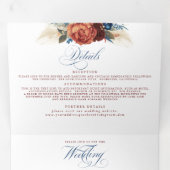 Terracotta en Navy Blue Elegant Boho Wedding Drieluik Uitnodiging (Binnenzijde eerst)