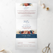 Terracotta en Navy Blue Elegant Boho Wedding Drieluik Uitnodiging (Binnen)