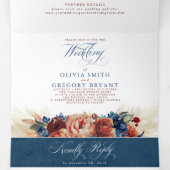 Terracotta en Navy Blue Elegant Boho Wedding Drieluik Uitnodiging (Binnenkant midden)