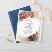Terracotta en Navy Blue Floral Elegant Wedding Kaart