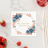 Terracotta en Navy Blue Gold Floral Wedding Servet (Insitu)