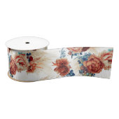 Terracotta en Navy Blue Pampas Grass Floral Boho Satijnen Lint (Spoel)