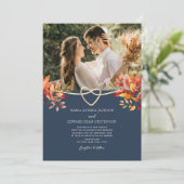 Terracotta en Navy Blue Rustic Fall Wedding Kaart (Staand voorkant)