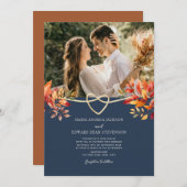 Terracotta en Navy Blue Rustic Fall Wedding Kaart (Voorkant / Achterkant)