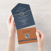 Terracotta en Navy Blue Wedding All In One Uitnodiging (Afscheurbaar)