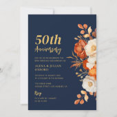 Terracotta en Navy Floral Wedding Jubileum Kaart (Voorkant)