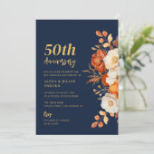 Terracotta en Navy Floral Wedding Jubileum Kaart (Staand voorkant)