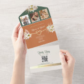 Terracotta en Olijfgroene Boho bruiloft All In One Uitnodiging (Afscheurbaar)