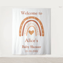 Terracotta en perzik boho regenboog welkom  wandkleed