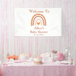 Terracotta en perzik regenboog babyshower welkom spandoek