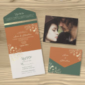 Terracotta en Sage Green bruiloft All In One Uitnodiging