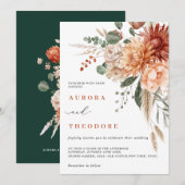 Terracotta en Smaragdgroene rustieke bloemenbruilo Kaart (Voorkant / Achterkant)