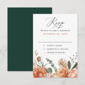 Terracotta en smaragdgroene rustieke bloemige trou RSVP kaartje (Voorkant / Achterkant)