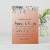 Terracotta en stoffige blauwe huwelijksuitnodiging kaart (Staand voorkant)