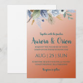 Terracotta en stoffige blauwe huwelijksuitnodiging kaart (Voorkant / Achterkant)