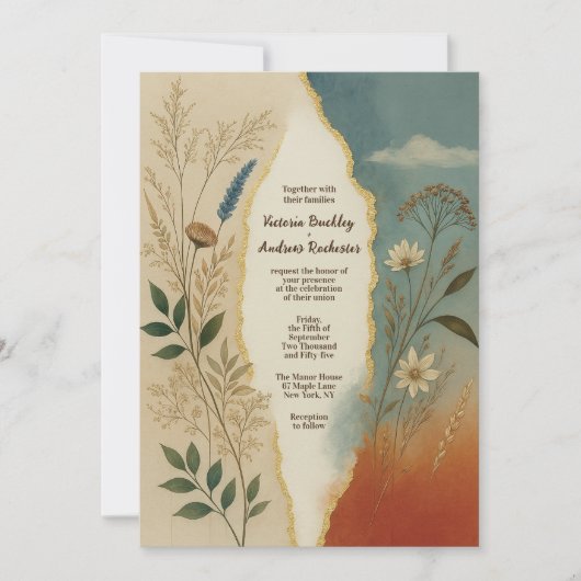 Terracotta en stoffige Blauwgroen rustieke Sunset Kaart (Voorkant)