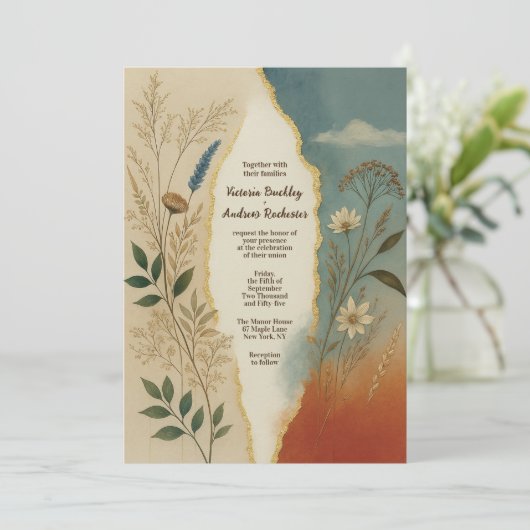 Terracotta en stoffige Blauwgroen rustieke Sunset Kaart (Staand voorkant)