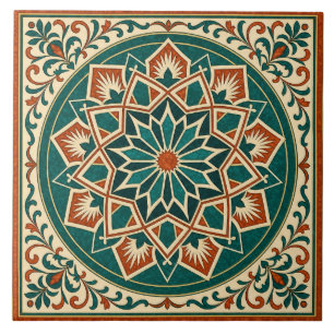Terracotta en Teal Andalusische Ster Keramische Te Tegeltje