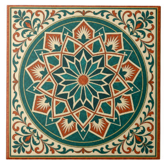Terracotta en Teal Andalusische Ster Keramische Te Tegeltje