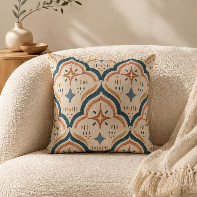 Terracotta en Teal Marokkaanse Boho Worp Kussen (Creator heeft geüpload)