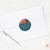 Terracotta en tealblauwe bloemen met dank je wel ronde sticker (Envelop)