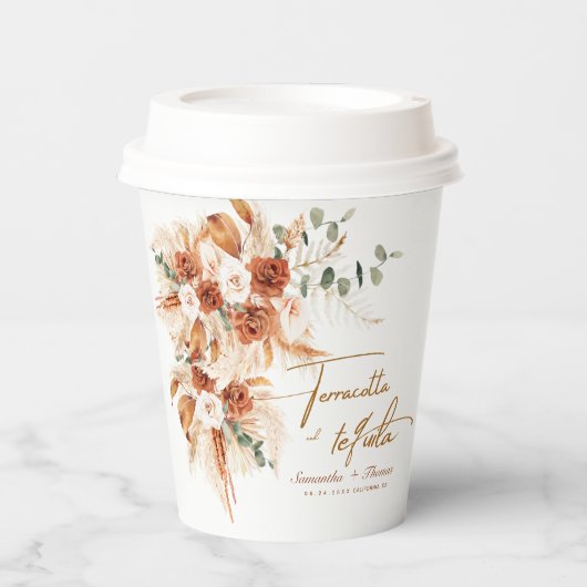 Terracotta en tequila bloemenbruiloft papieren bekers (Voorkant)
